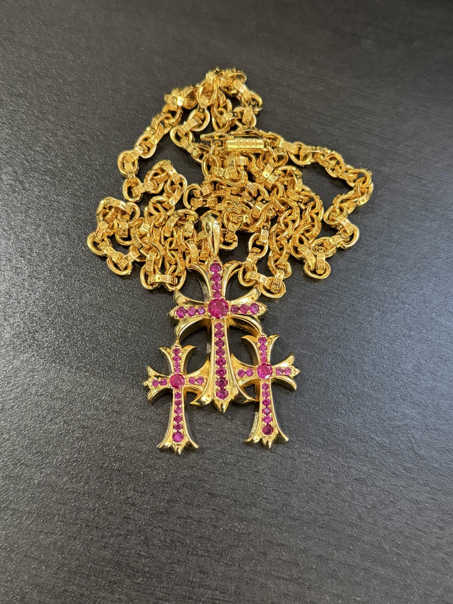 Chrome Hearts Gold Cross Pendants with Gemstones